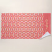 Personalisiertes Pfirsich-, Creme- und Korallenblu Strandtuch (Vorderseite)