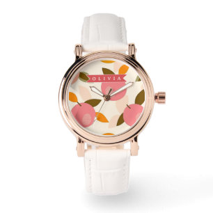 Personalisiertes Pfirsich-Muster Süß Retro Sommer Armbanduhr