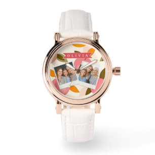 Personalisiertes Pfirsich-Muster Süß Retro Sommer Armbanduhr