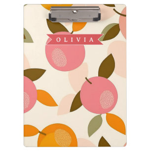 Personalisiertes Pfirsich-Muster Süß Retro Sommer Klemmbrett