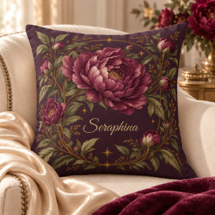 Personalisiertes Pflaumen-Pfingstrosen-Gold-Blumen Kissen