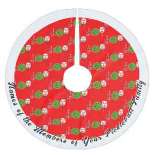 Personalisiertes Pickleball-Weihnachtsfreude Rot W Polyester Weihnachtsbaumdecke