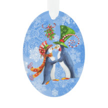 Personalisiertes Pinguin Couple Under the Mistleto