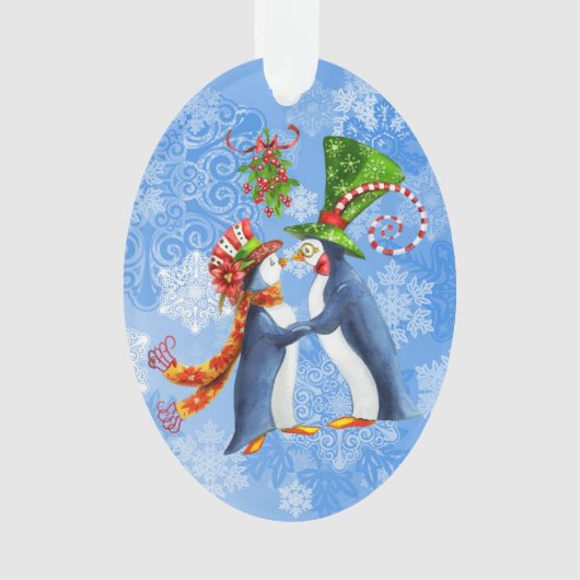 Personalisiertes Pinguin Couple Under the Mistleto Ornament (Vorderseite)