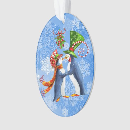 Personalisiertes Pinguin Couple Under the Mistleto Ornament (Vorderseite)
