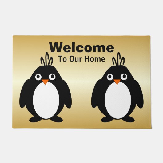 Personalisiertes Pinguin-Design goldfarben Fußmatte (Vorderseite)