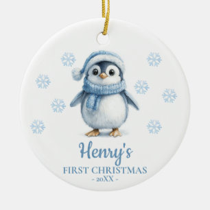 Personalisiertes Pinguin-Weihnachten für Babys zum Keramik Ornament