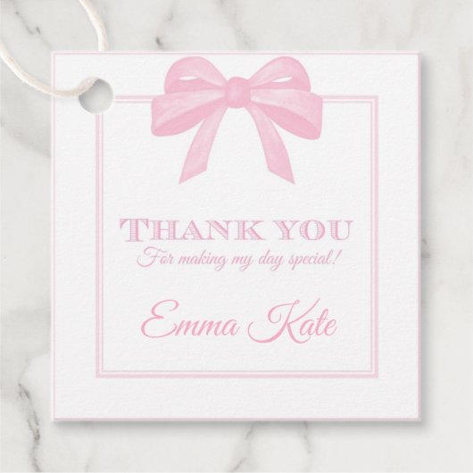 Personalisiertes Pink Bow Gastgeschenk Vielen Dank Geschenkanhänger (Vorderseite)