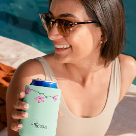 Personalisiertes Pink Cherry Blossom Minze Green Dosenkühler