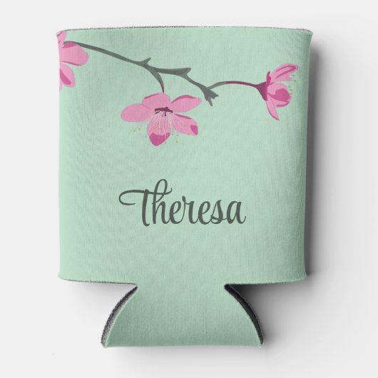 Personalisiertes Pink Cherry Blossom Minze Green Dosenkühler (Vorderseite)
