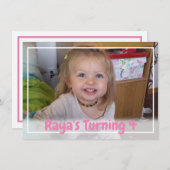 Personalisiertes Pink Girl's Foto Geburtstag Einladung (Vorne/Hinten)