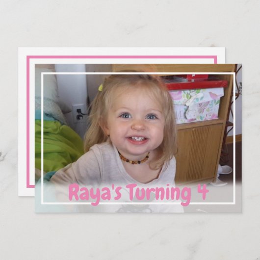 Personalisiertes Pink Girl's Foto Geburtstag Einladung (Vorne/Hinten)