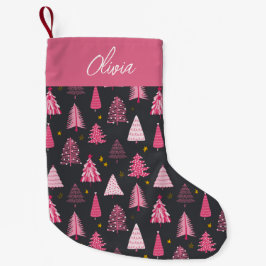 Personalisiertes Pink & Grau Weihnachtsbaummuster Kleiner Weihnachtsstrumpf