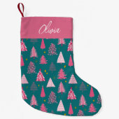 Personalisiertes Pink & Green Weihnachtsbaummuster Kleiner Weihnachtsstrumpf (Vorderseite)