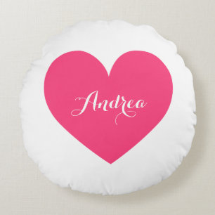 Personalisiertes Pink Heart & Polka Dots Muster Rundes Kissen