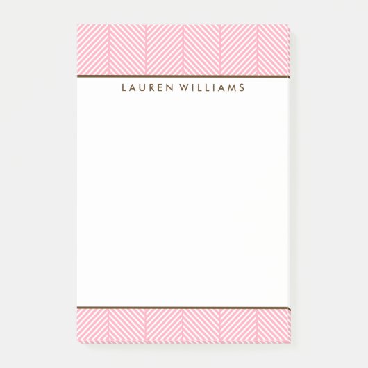 Personalisiertes Pink Herringbone-Muster Post-it Klebezettel (Vorderseite)