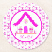 Personalisiertes Pink House Es ist ein Mädchen Runder Pappuntersetzer (Vorderseite)