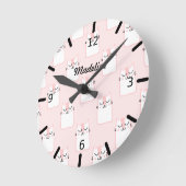 Personalisiertes Pink-Kitten-Muster Runde Wanduhr (Winkel)