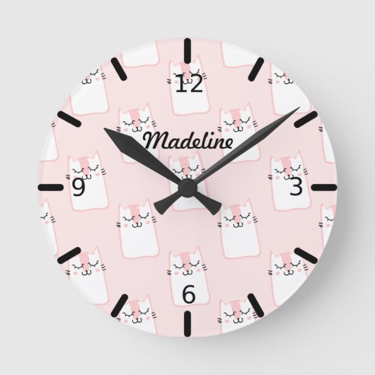 Personalisiertes Pink-Kitten-Muster Runde Wanduhr (Vorderseite)