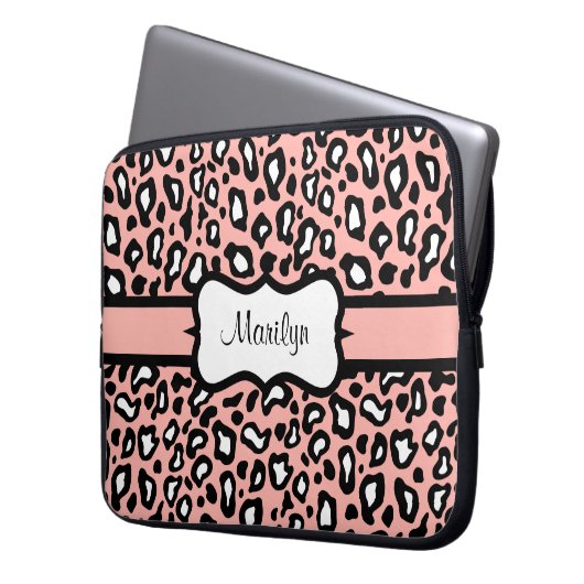 Personalisiertes Pink Leopard Notebook-Sieb Gesche Laptopschutzhülle (Vorderseite Links)