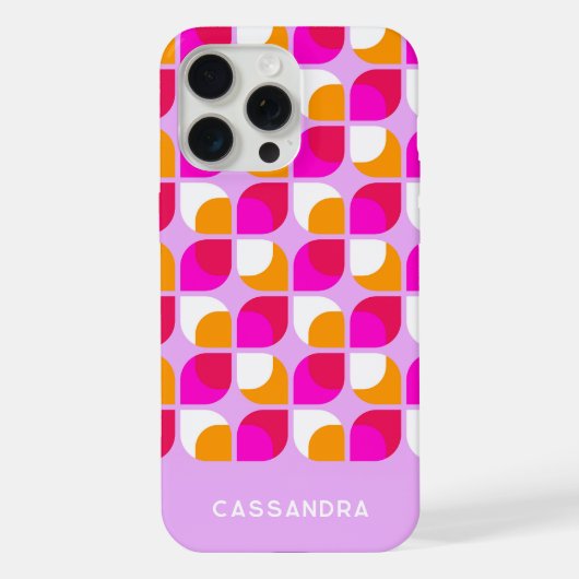 Personalisiertes Pink-Orange-Midcentury-Kunstmuste iPhone Hülle (Rückseite)