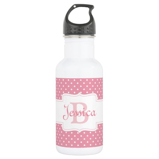 Personalisiertes Pink Polka Dot Muster Edelstahlflasche (Vorderseite)