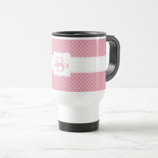 Personalisiertes Pink Polka Dot Muster Reisebecher (VorderseiteRechts)