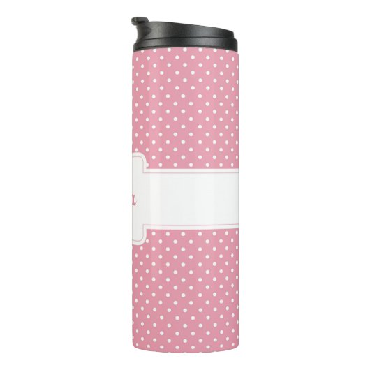 Personalisiertes Pink Polka Dot Muster Thermosbecher (Nach rechts gedreht)