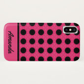 Personalisiertes Pink- und Schwarz-Polka-Punktmust Case-Mate iPhone Hülle (Rückseite (Horizontal))