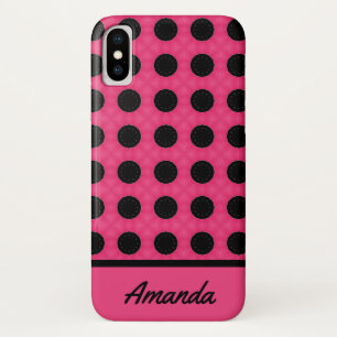 Personalisiertes Pink- und Schwarz-Polka-Punktmust Case-Mate iPhone Hülle