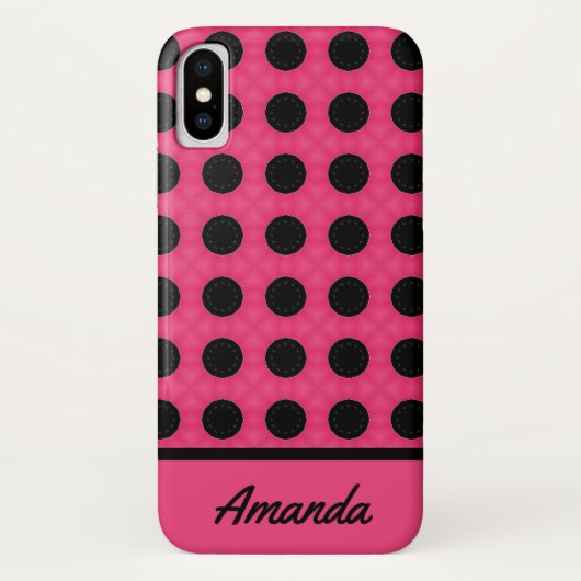 Personalisiertes Pink- und Schwarz-Polka-Punktmust Case-Mate iPhone Hülle (Rückseite)