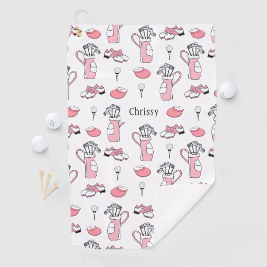 Personalisiertes Pink und White Golf Theme Ladys Golfhandtuch (Insitu)
