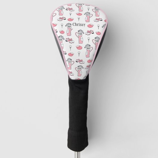 Personalisiertes Pink und White Golf Theme Ladys Headcover (Vorderseite)