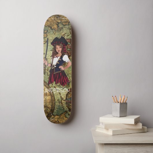 Personalisiertes PIRATMÄDCHEN Skateboard (Wandkunst)