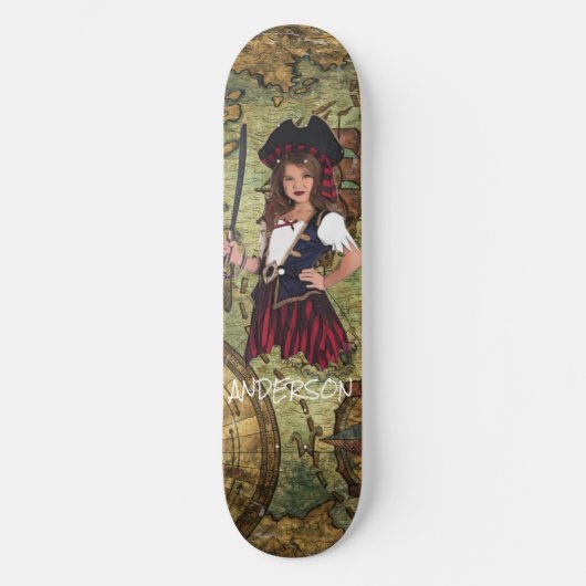 Personalisiertes PIRATMÄDCHEN Skateboard (Vorderseite)