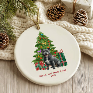 Personalisiertes Pitbull-Hund Weihnachten Keramik Ornament