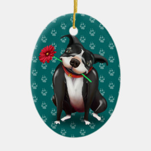 Personalisiertes Pitbull Weihnachten verziert   Keramikornament