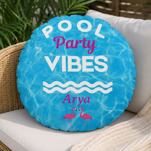 Personalisiertes Poolparty-Vibes-Wurfkissen Rundes Kissen