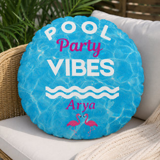 Personalisiertes Poolparty-Vibes-Wurfkissen Rundes Kissen