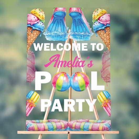 Personalisiertes Poolparty-Willkommen Acrylschild (Neutral)