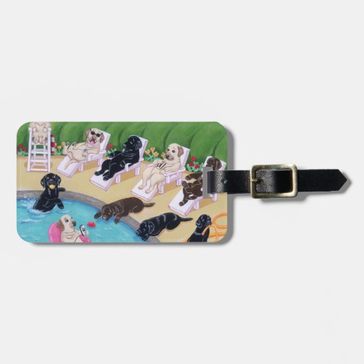 Personalisiertes Poolside-Party Labradors Gepäckanhänger (Vorderseite horizontal)