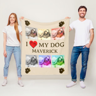 Personalisiertes Pop-Art-Foto Beige ICH LIEBE MEIN Fleecedecke