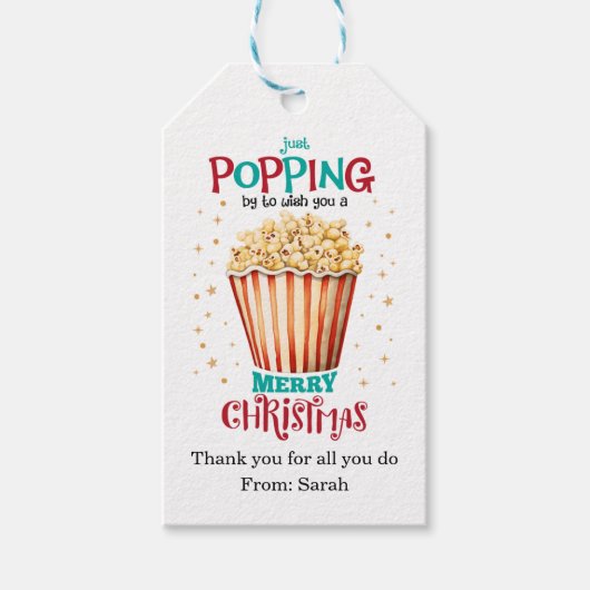 Personalisiertes Popcorn-Lehrer-Weihnachtsgeschenk Geschenkanhänger (Vorderseite)