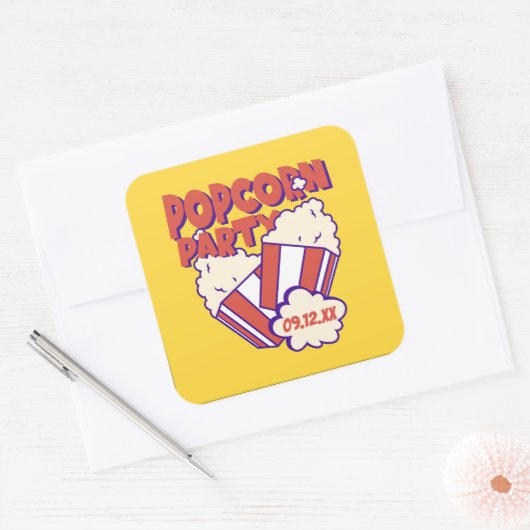 Personalisiertes Popcorn-Party Quadratischer Aufkleber (Umschlag)