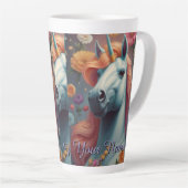 Personalisiertes Portrait der Blume White Unicorn Milchtasse (Rechte Ecke)