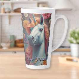Personalisiertes Portrait der Blume White Unicorn Milchtasse