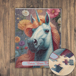 Personalisiertes Portrait der Blume White Unicorn Puzzle