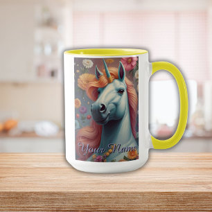 Personalisiertes Portrait der Blume White Unicorn Tasse
