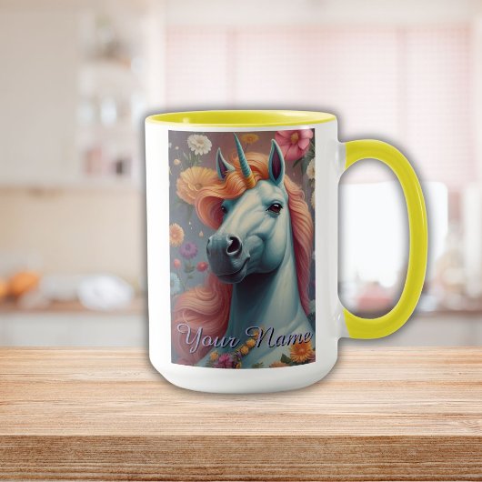 Personalisiertes Portrait der Blume White Unicorn Tasse