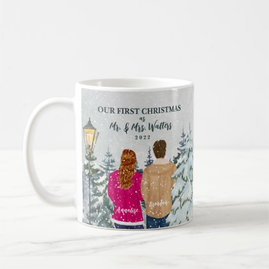 Personalisiertes Portrait Unser erstes Weihnachten Kaffeetasse (Links)